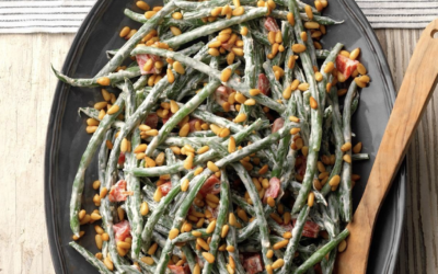 Green beans with pine nuts and roasted red peppers