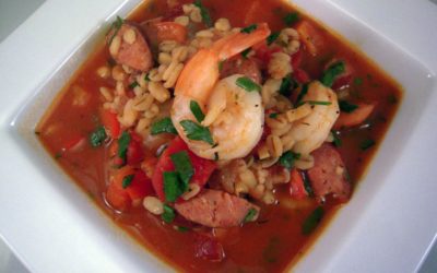 Smokey Shrimp and Sausage Soup with Barley